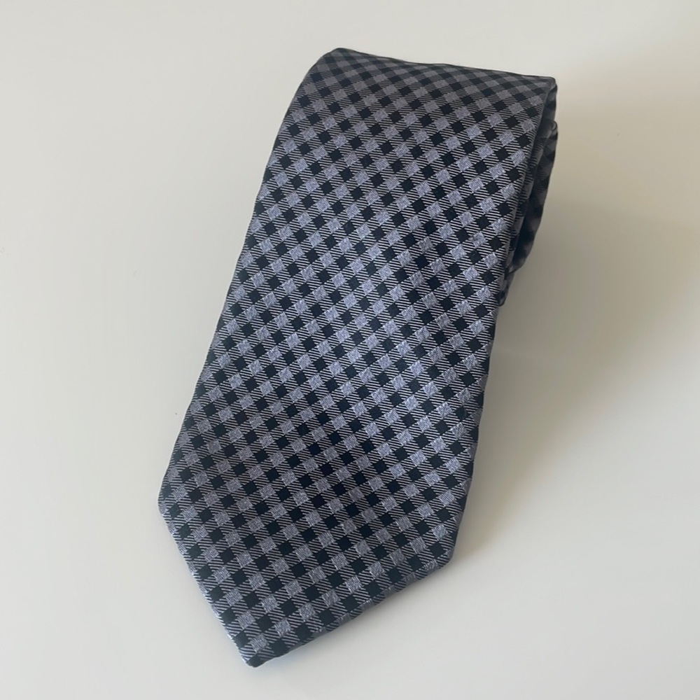Michael Kors Black and Grey Plaid Silk Tie